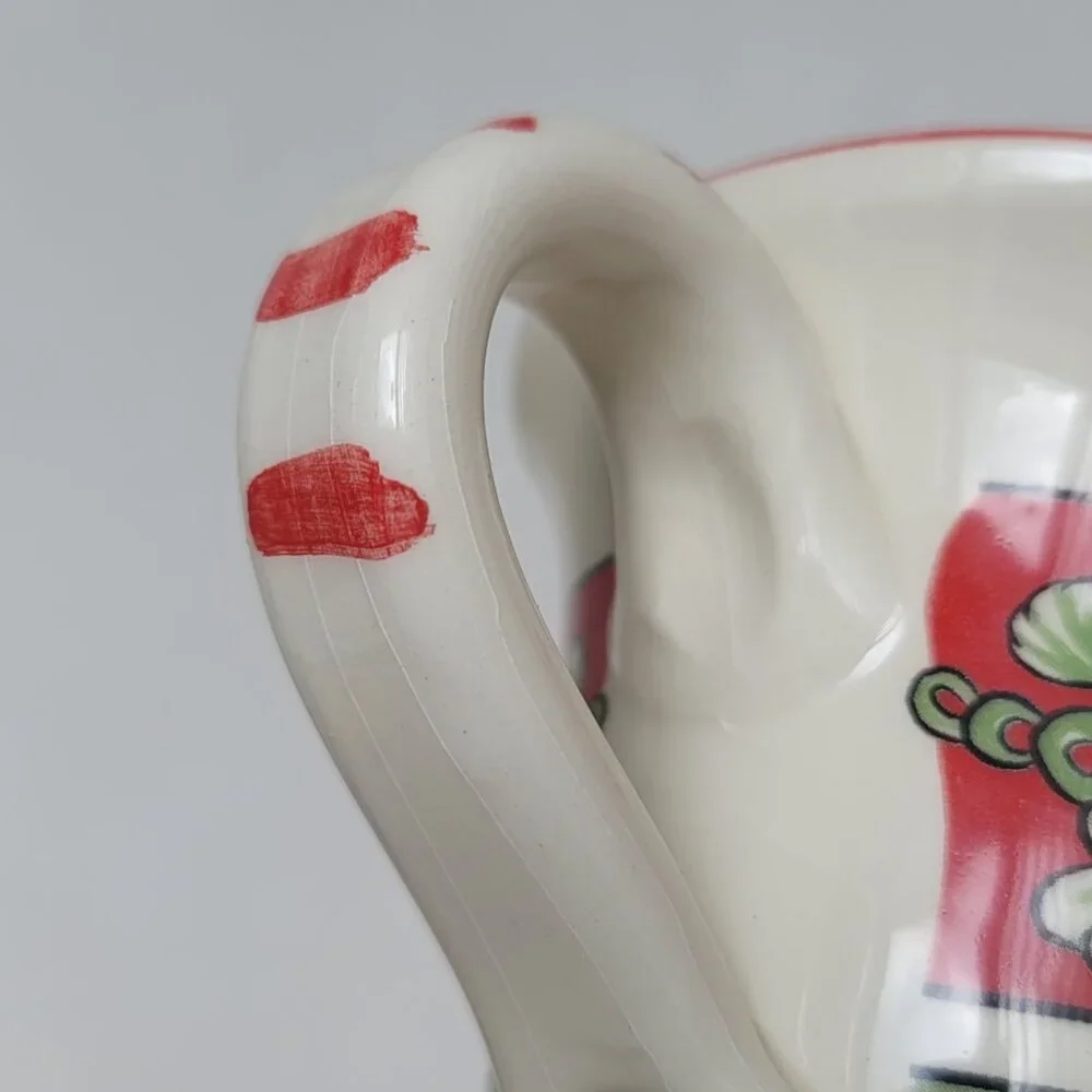 Sur La Table La Rossa Footed Red Green Ceramic Made in Italy Coffee Cup Mug 15oz